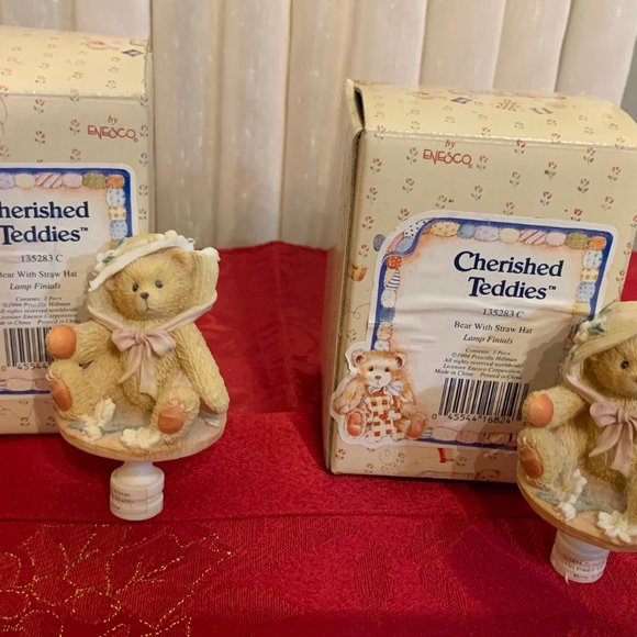 Cherished Teddies - Pair of Bears with Straw Hats - Lamp Finials - Picture 2 of 7